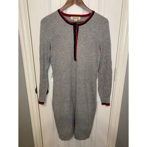 Boden Grey Sweater Dress US 2R Henley Knit Navy Red Trim Wool Cashmere Blend
